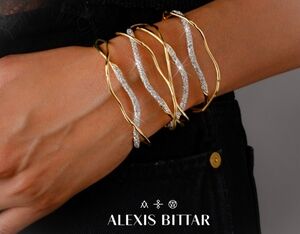 ALEXIS BITTAR GOLD TONE SOLONES CRYSTALS CUFF BRACELET